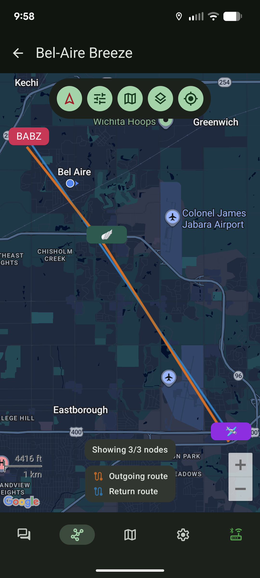 Example node traceroute diagram traceroute map from north of Bel Aire to Earhart